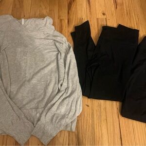 Fabletics Heather Gray Top and Black Leggings